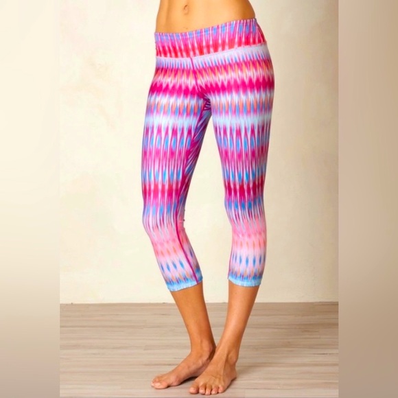 PrAna Roxanne Printed Leggings Crop Stretch Yoga Pink Blue SZ S - Picture 8 of 8